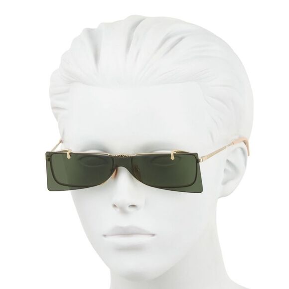 Gucci 56mm Flip-up Rectangle Unisex Sunglasses Dark Grey / Gold - Picture 6 of 8